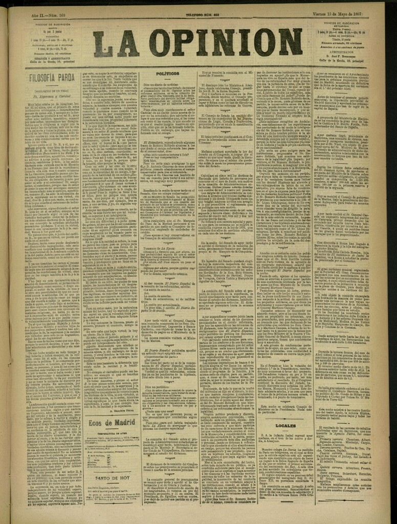Miniatura de La Opinión del 13 de mayo de 1887, nº 369