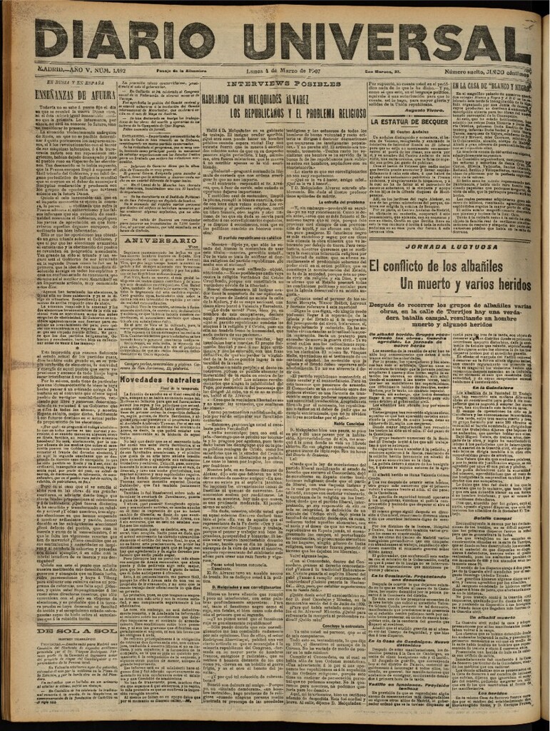 Miniatura de Diario Universal del 4 de marzo de 1907, edición de noche