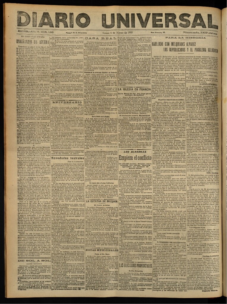 Miniatura de Diario Universal del 4 de marzo de 1907, edición de tarde