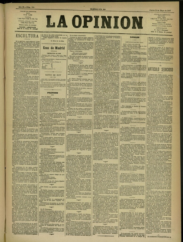 Miniatura de La Opinión del 19 de mayo de 1887, nº 374