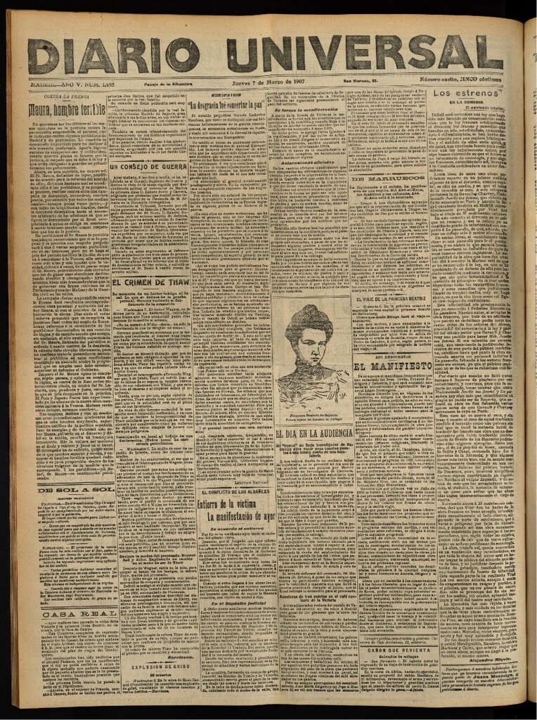 Miniatura de Diario Universal del 7 de marzo de 1907, edición de tarde