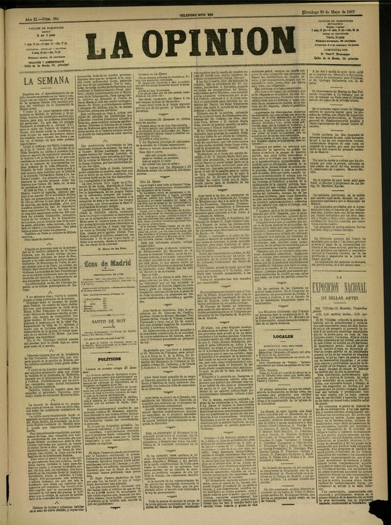 Miniatura de La Opinión del 29 de mayo de 1887, nº 384
