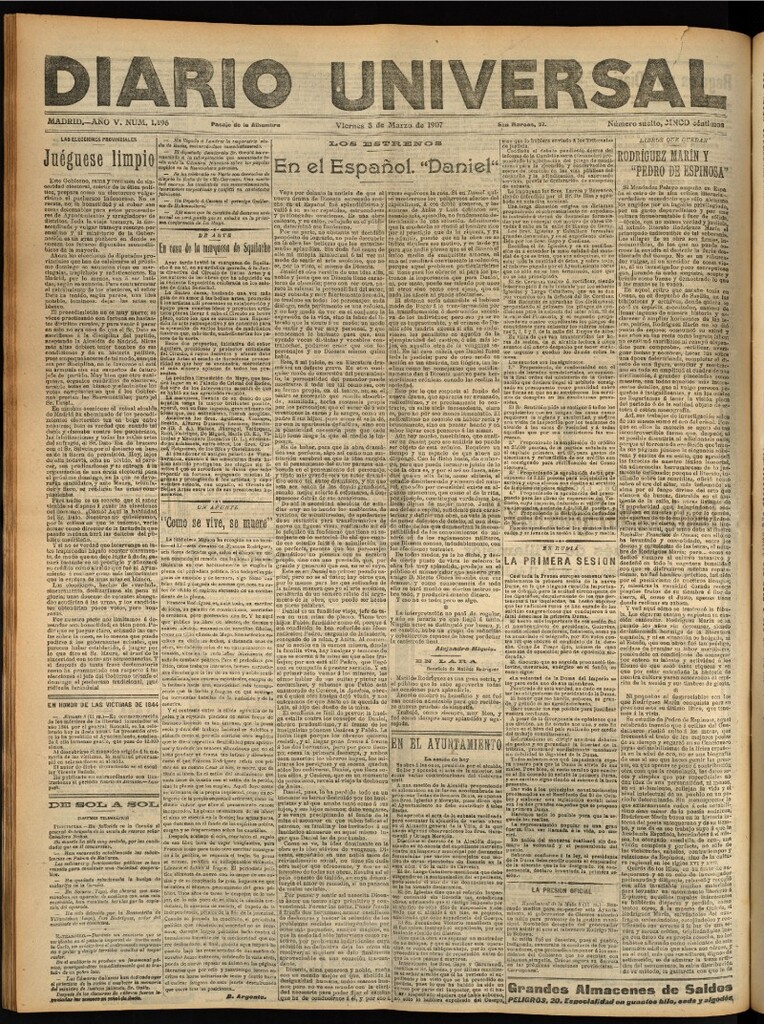 Miniatura de Diario Universal del 8 de marzo de 1907, edición de noche