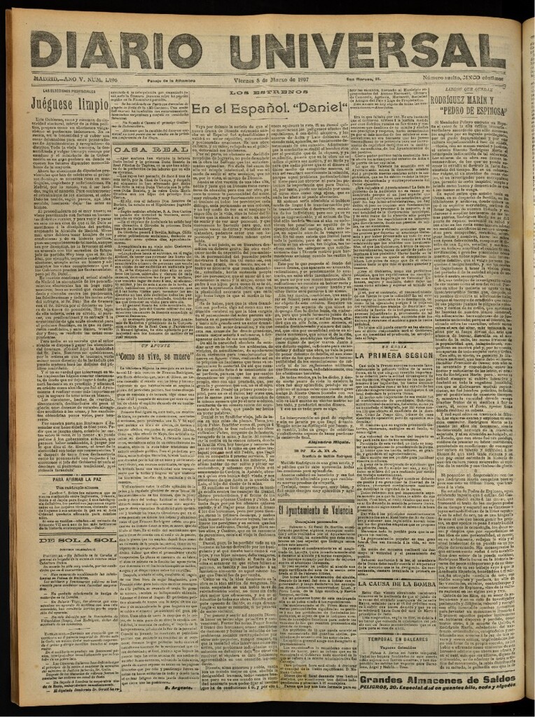 Miniatura de Diario Universal del 8 de marzo de 1907, edición de tarde
