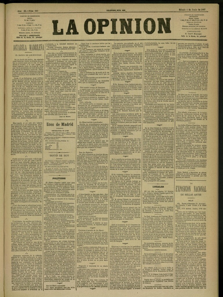 Miniatura de La Opinión del 4 de junio de 1887,nº 390