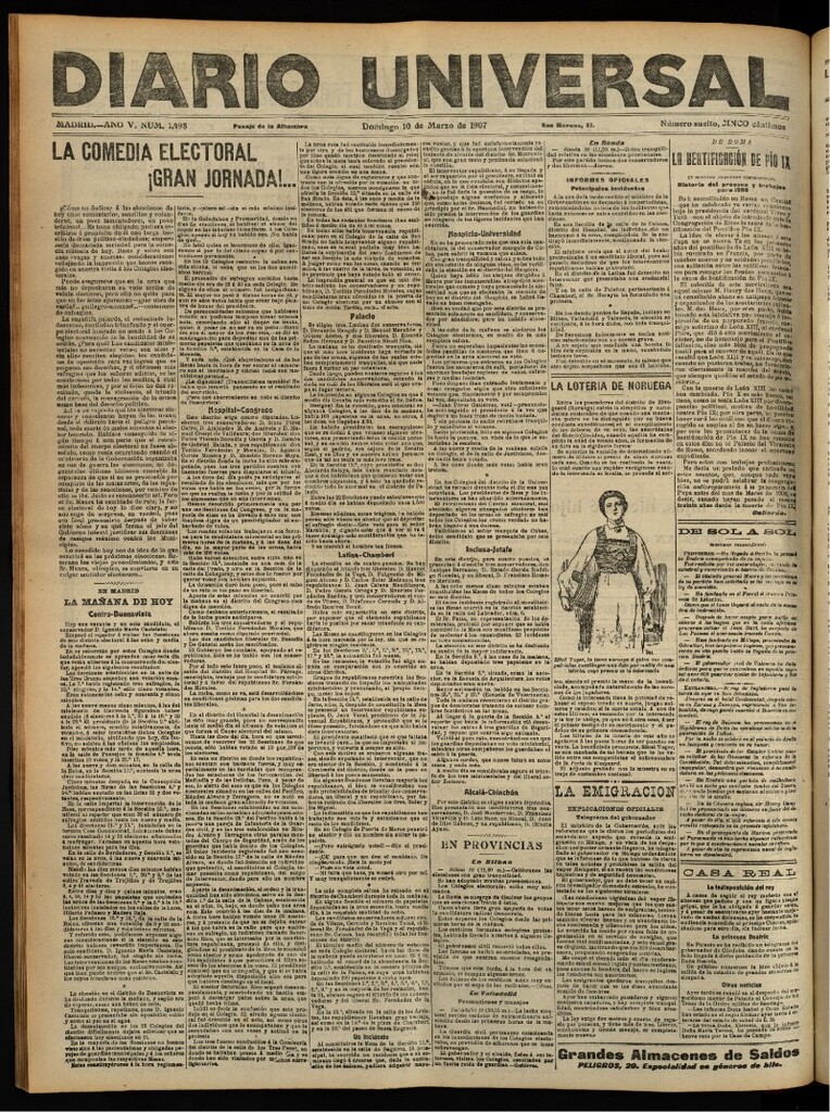Miniatura de Diario Universal del 10 de marzo de 1907, edición de tarde