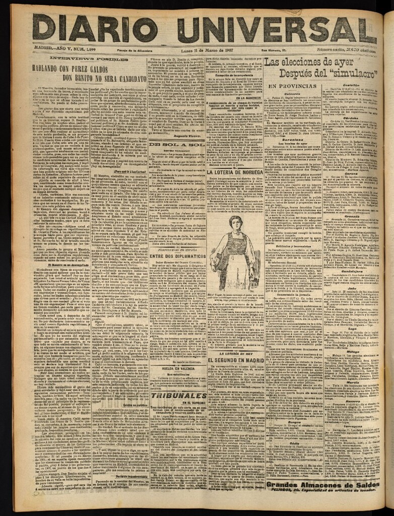 Miniatura de Diario Universal del 11 de marzo de 1907, edición de noche
