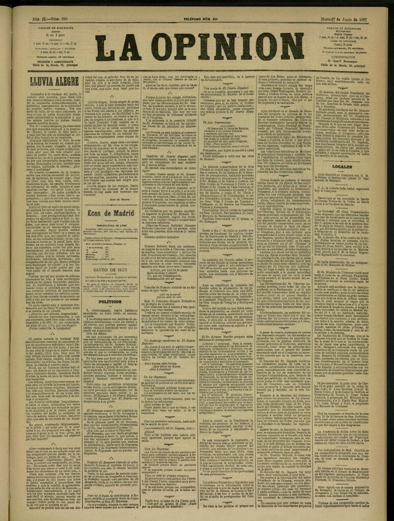 Miniatura de La Opinión del 7 de junio de 1887, nº 393