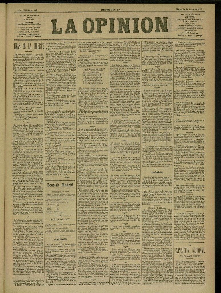 Miniatura de La Opinión del 14 de junio de 1887, nº 399