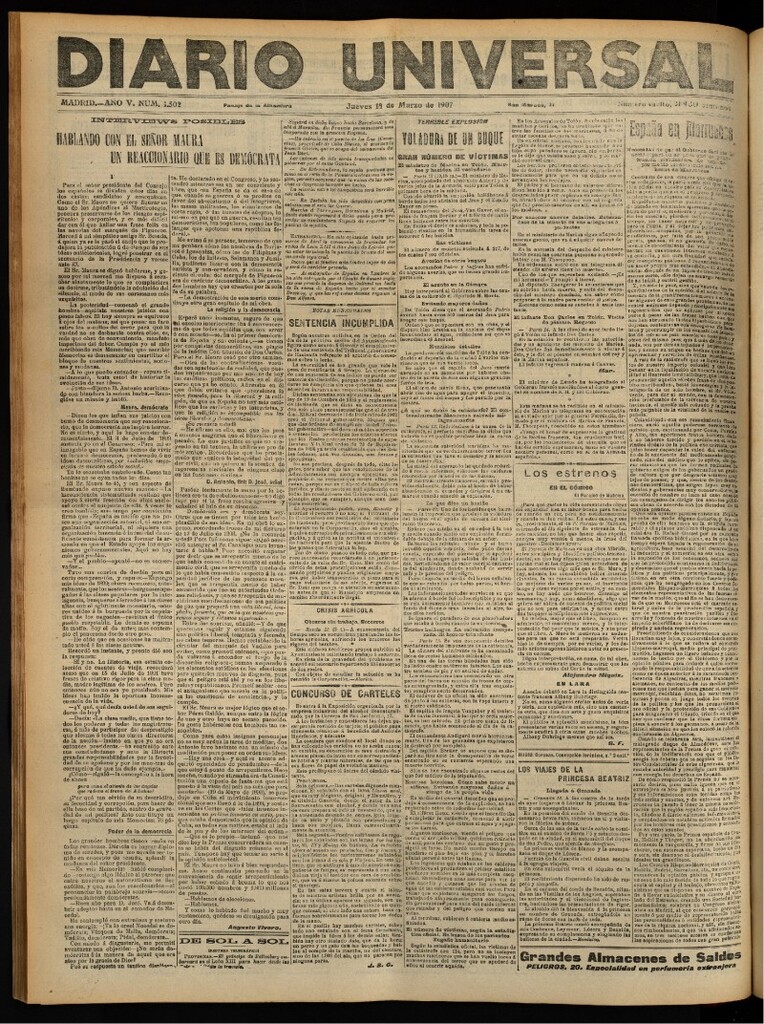 Miniatura de Diario Universal del 14 de marzo de 1907, edición de tarde