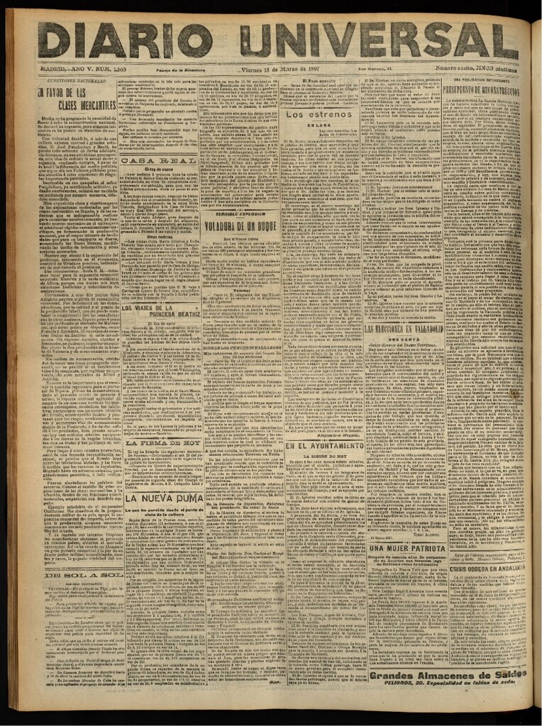 Miniatura de Diario Universal del 15 de marzo de 1907, edición de tarde