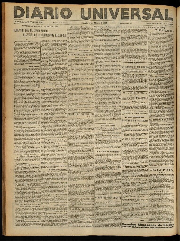 Miniatura de Diario Universal del 16 de marzo de 1907, edición de tarde