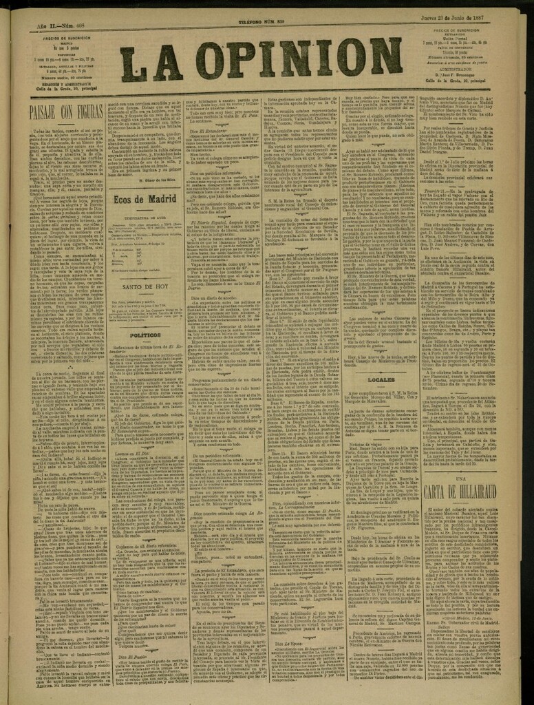 Miniatura de La Opinión del 23 de junio de 1887, nº 408