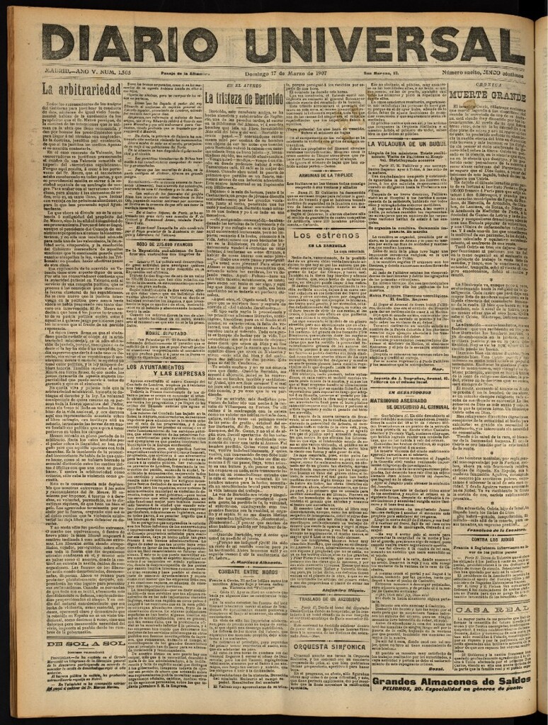 Miniatura de Diario Universal del 17 de marzo de 1907, edición de noche