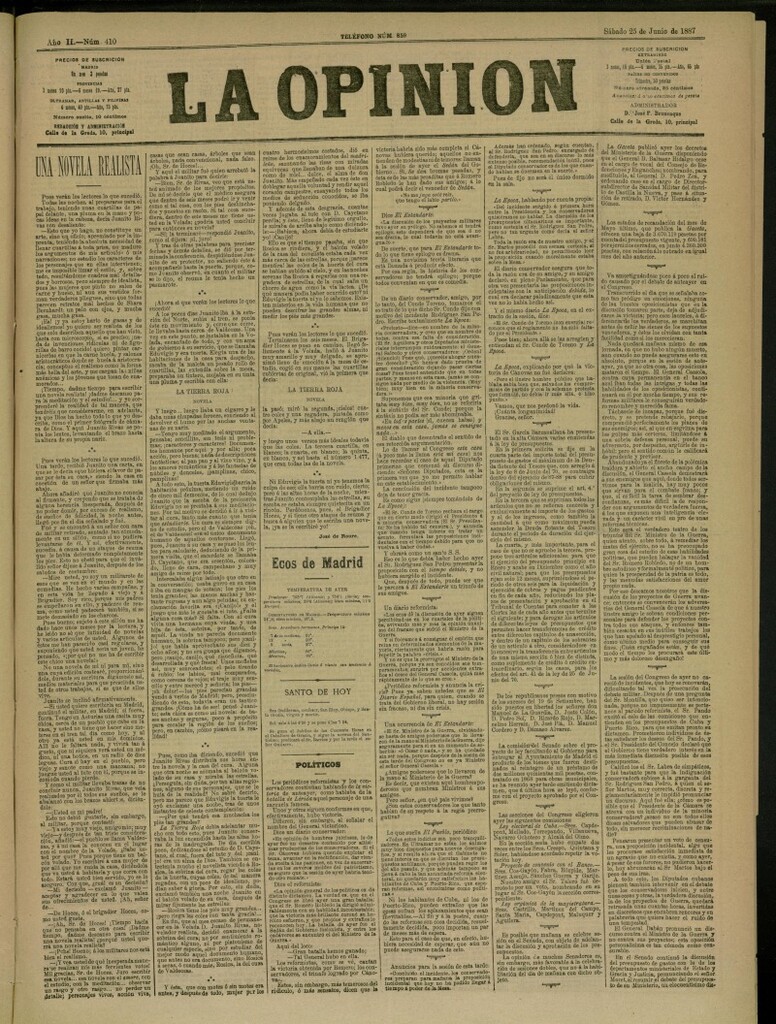 Miniatura de La Opinión del 25 de junio de 1887, nº 410