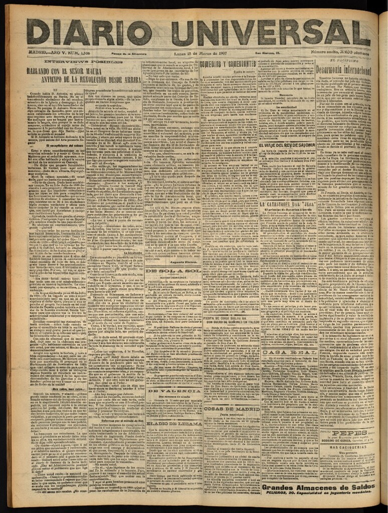 Miniatura de Diario Universal del 18 de marzo de 1907, edición de noche