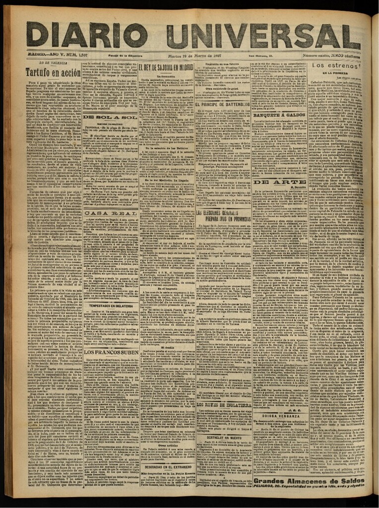Miniatura de Diario Universal del 19 de marzo de 1907, edición de tarde