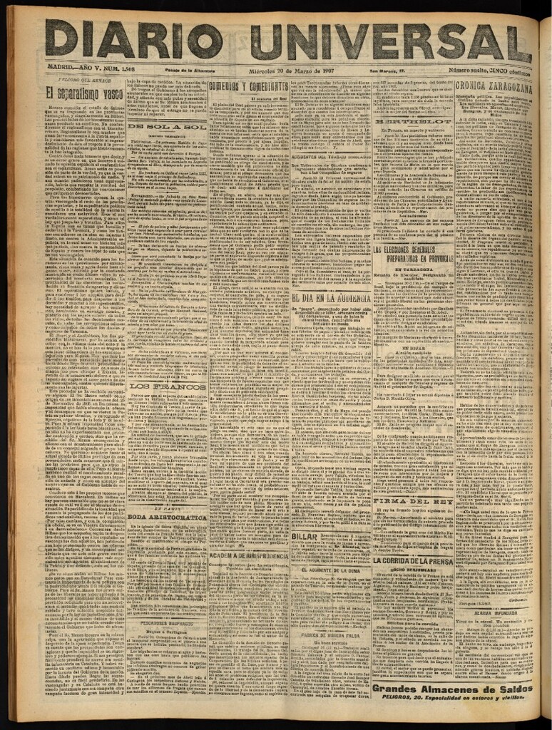 Miniatura de Diario Universal del 20 de marzo de 1907, edición de noche