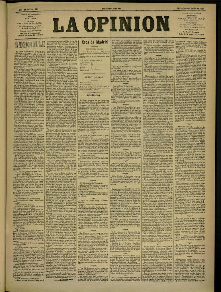 Miniatura de La Opinión del 6 de julio de 1887, nº 420