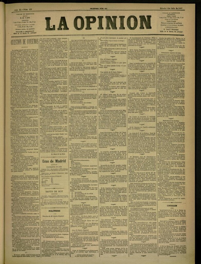 Miniatura de La Opinión del 9 de julio de 1887, nº 423