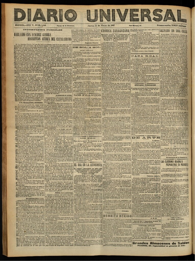 Miniatura de Diario Universal del 21 de marzo de 1907, edición de tarde