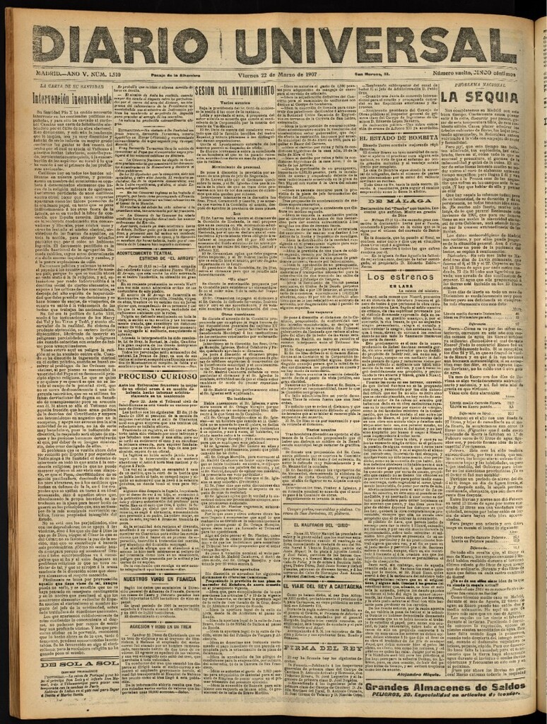 Miniatura de Diario Universal del 22 de marzo de 1907, edición de noche