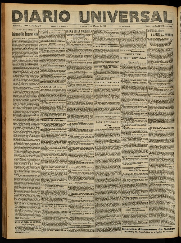Miniatura de Diario Universal del 22 de marzo de 1907, edición de tarde