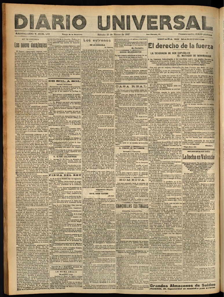 Miniatura de Diario Universal del 23 de marzo de 1907, edición de noche