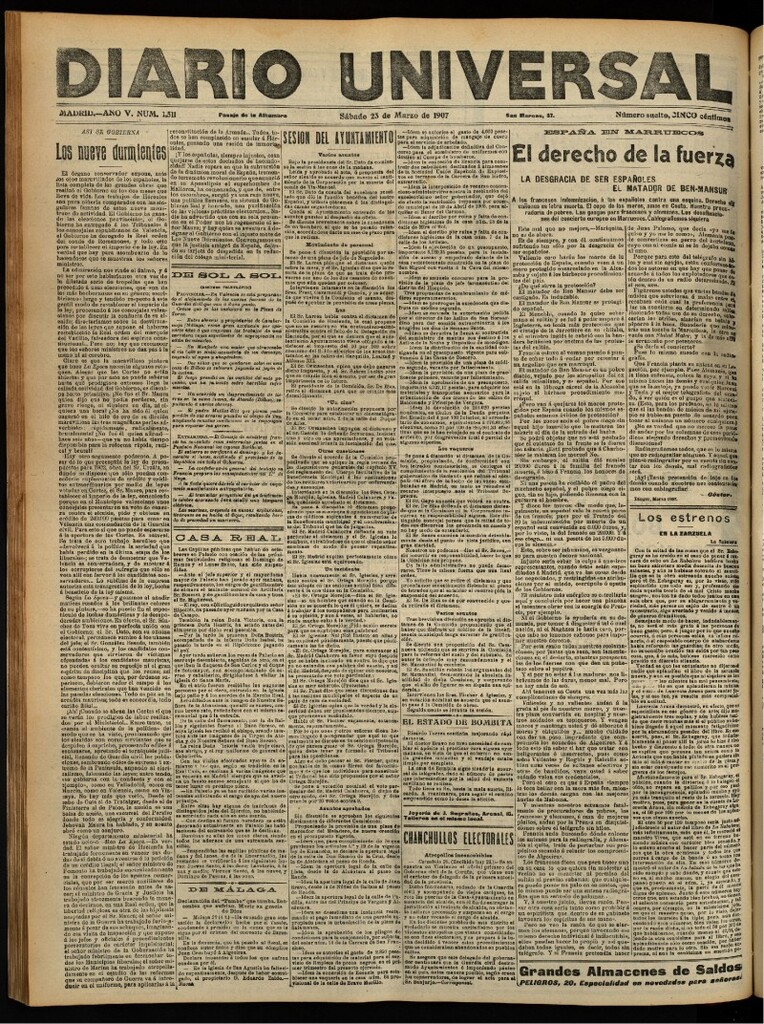 Miniatura de Diario Universal del 23 de marzo de 1907, edición de tarde