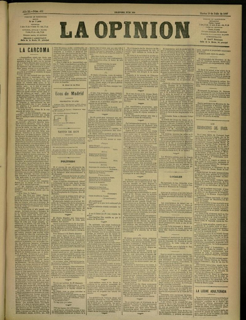 Miniatura de La Opinión del 19 de julio de 1887, nº 432