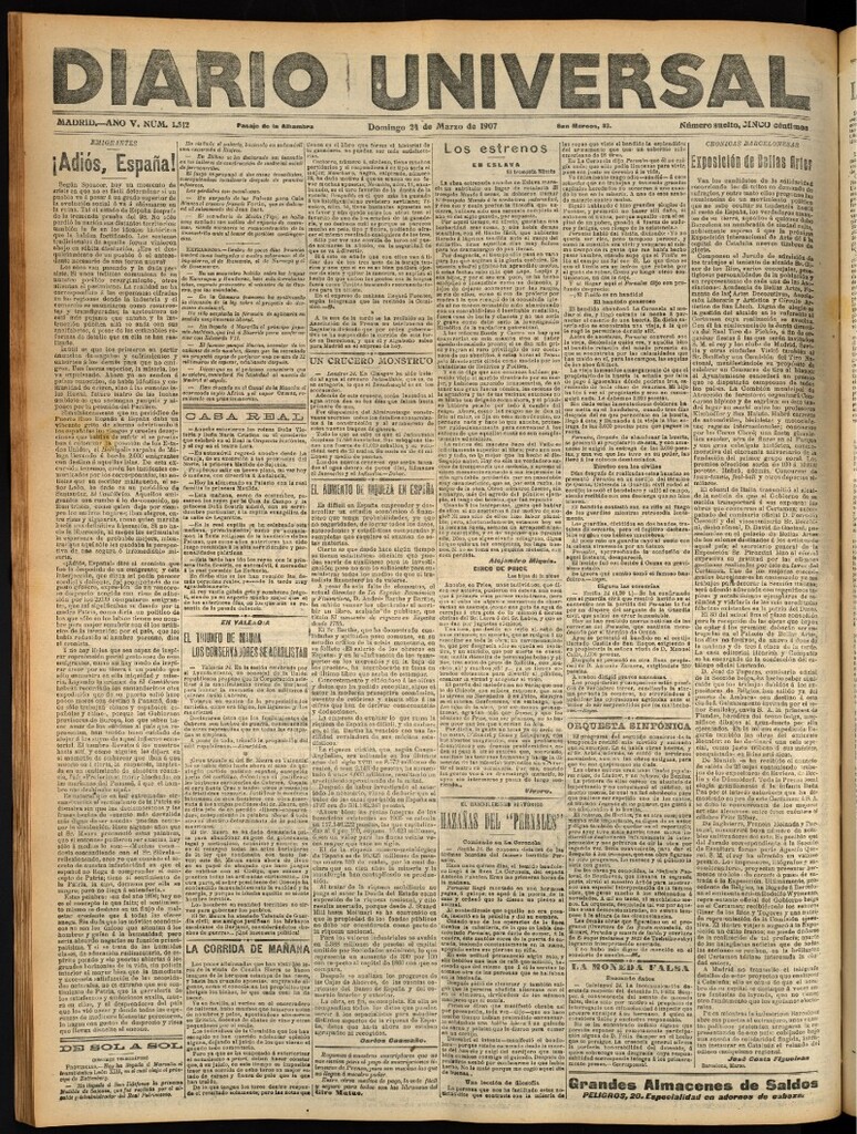 Miniatura de Diario Universal del 24 de marzo de 1907, edición de noche
