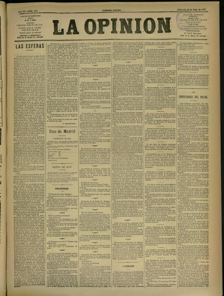 Miniatura de La Opinión del 20 de julio de 1887, nº 433