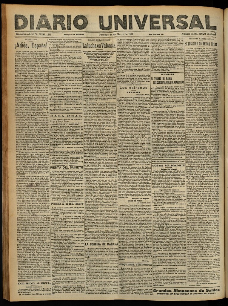 Miniatura de Diario Universal del 24 de marzo de 1907, edición de tarde