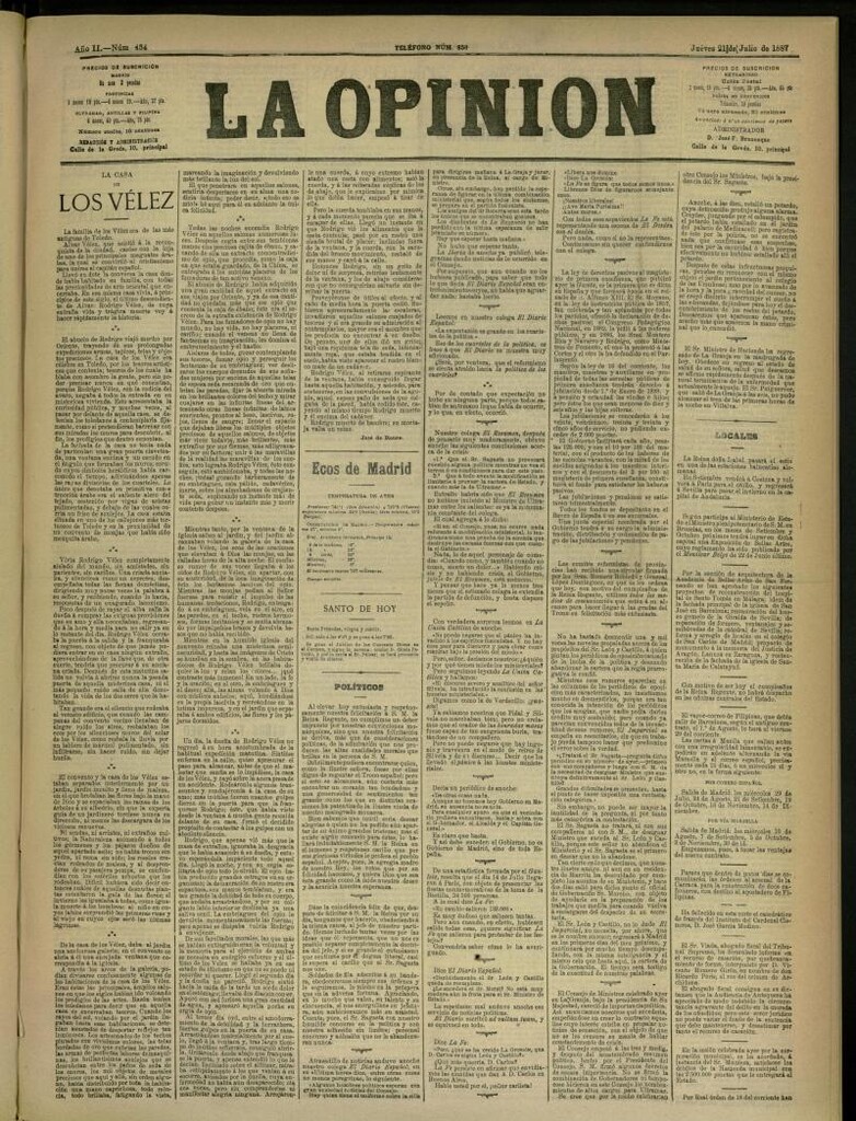 Miniatura de La Opinión del 21 de julio de 1887, nº 434