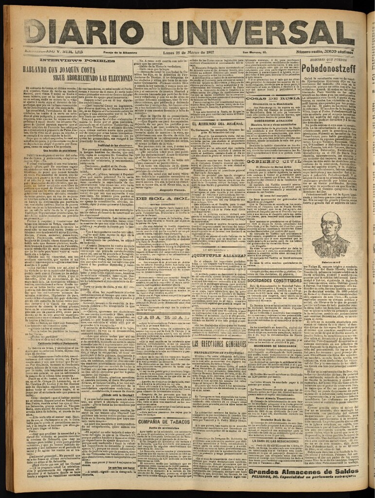 Miniatura de Diario Universal del 25 de marzo de 1907, edición de noche