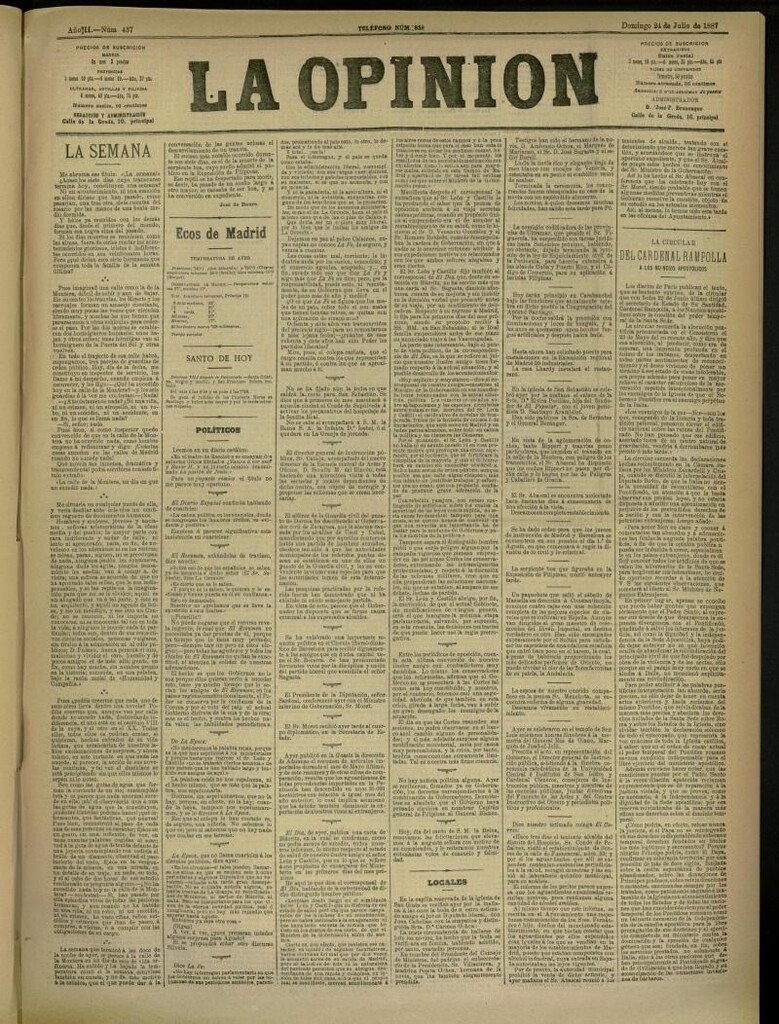 Miniatura de La Opinión del 24 de julio de 1887, nº 437