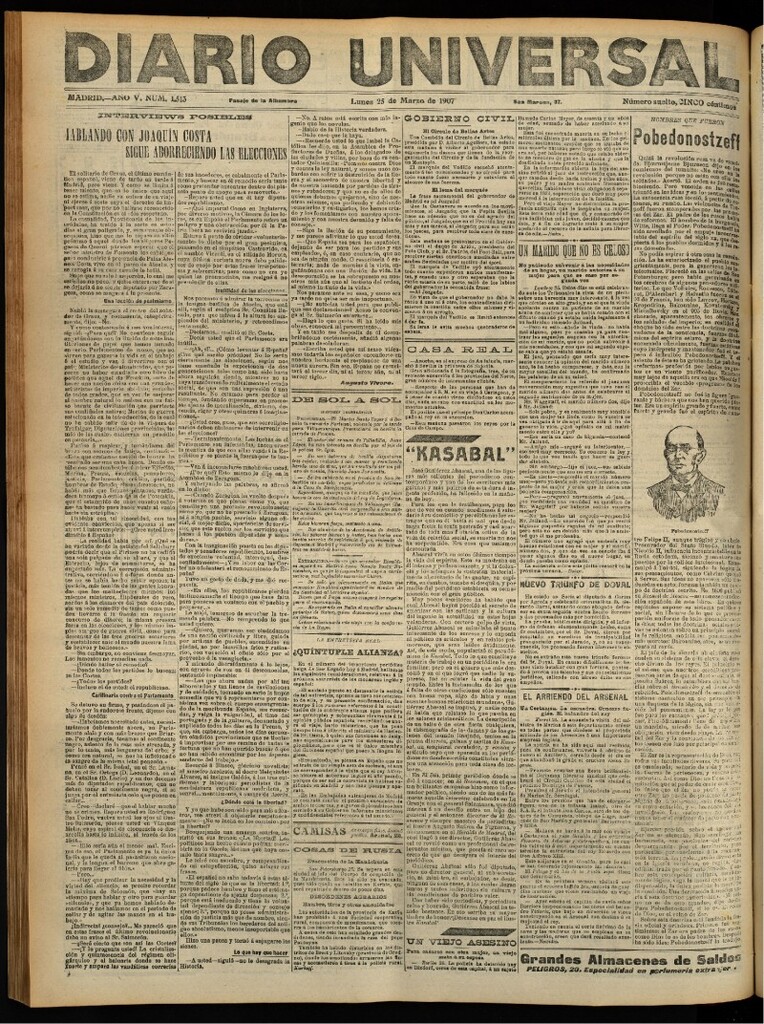 Miniatura de Diario Universal del 25 de marzo de 1907, edición de tarde