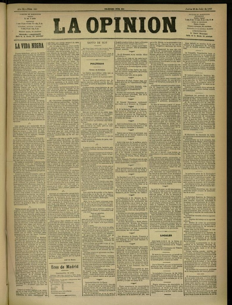 Miniatura de La Opinión del 28 de julio de 1887, nº 440