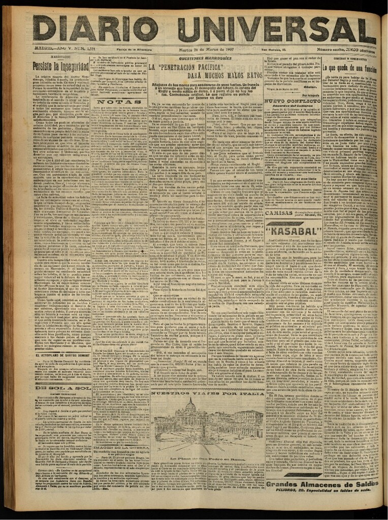 Miniatura de Diario Universal del 26 de marzo de 1907, edición de tarde