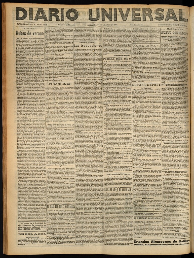 Miniatura de Diario Universal del 27 de marzo de 1907, edición de noche