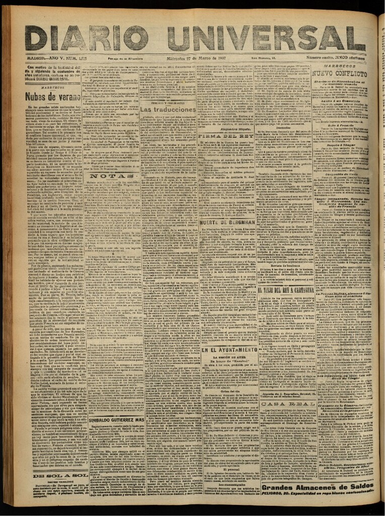 Miniatura de Diario Universal del 27 de marzo de 1907, edición de tarde