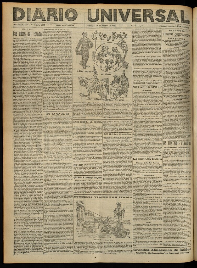 Miniatura de Diario Universal del 30 de marzo de 1907, edición de tarde