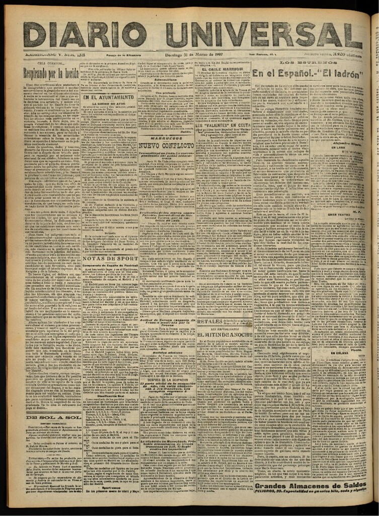 Miniatura de Diario Universal del 31 de marzo de 1907, edición de tarde