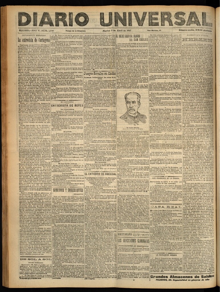 Miniatura de Diario Universal del 2 de abril de 1907, edición de noche