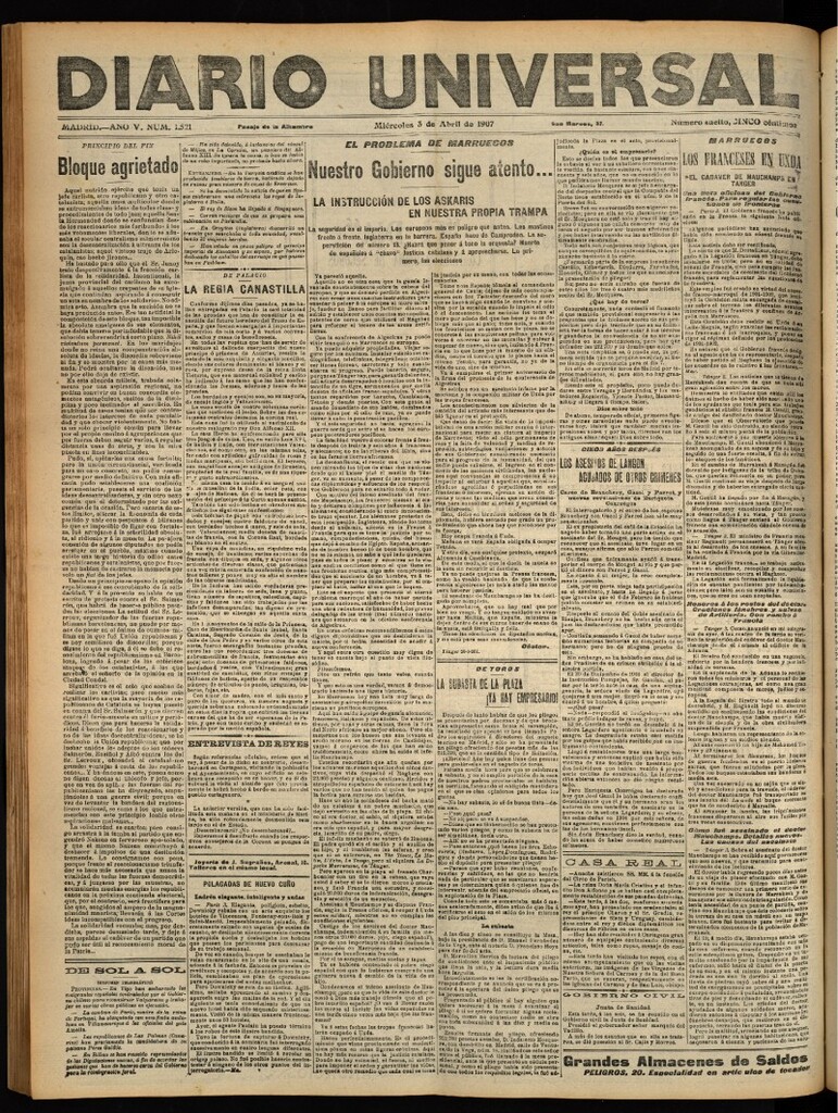 Miniatura de Diario Universal del 3 de abril de 1907, edición de noche