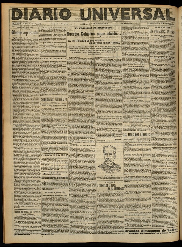Miniatura de Diario Universal del 3 de abril de 1907, edición de tarde