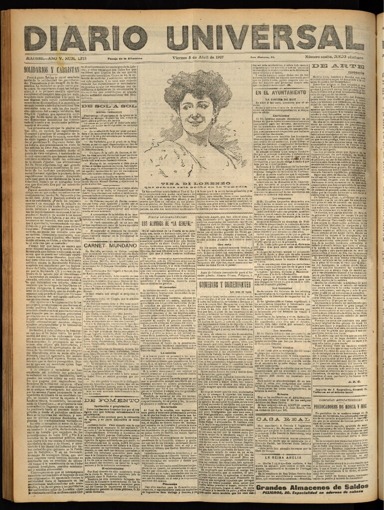 Miniatura de Diario Universal del 5 de abril de 1907, edición de noche