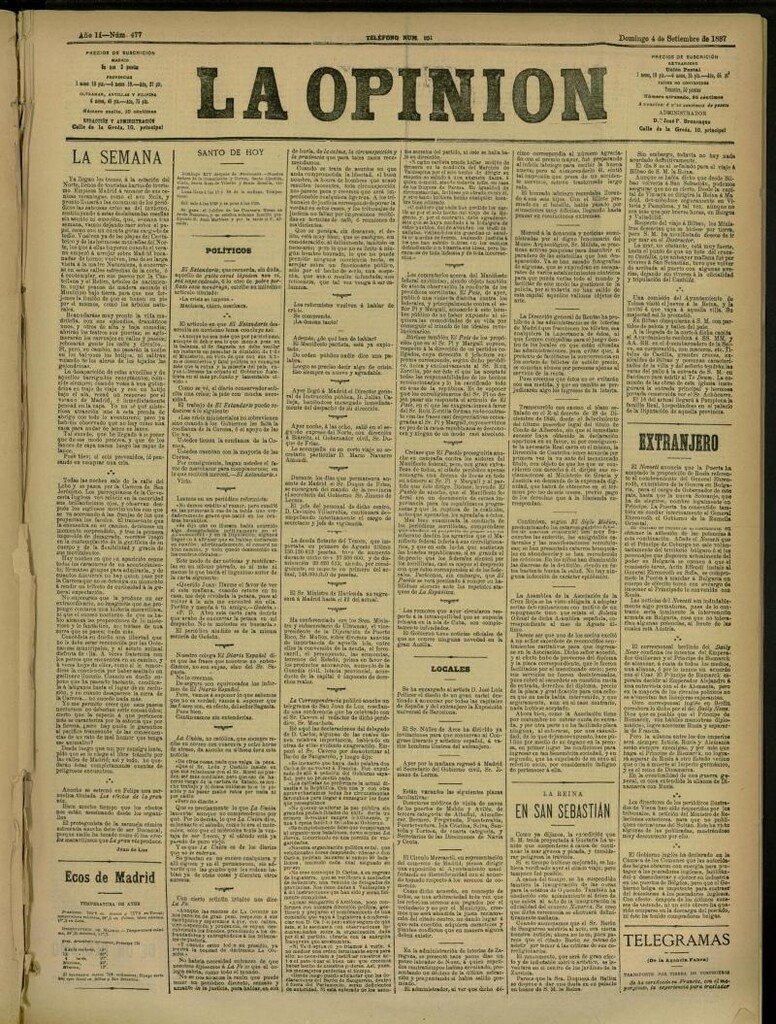 Miniatura de La Opinión del 4 de septiembre de 1887, nº 477