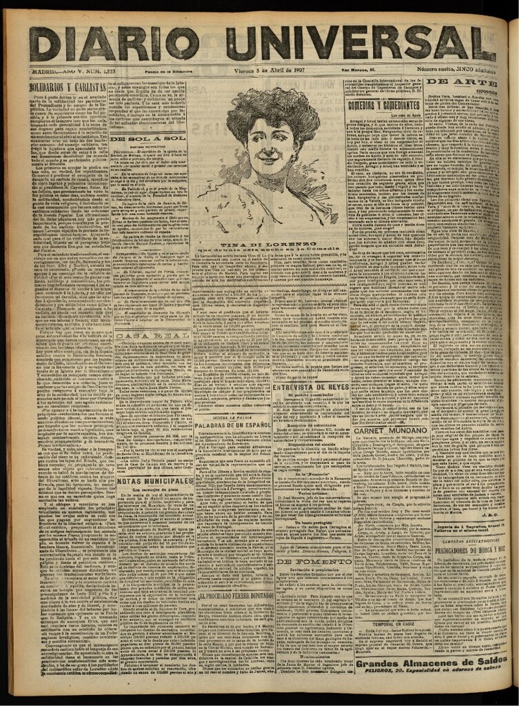 Miniatura de Diario Universal del 5 de abril de 1907, edición de tarde