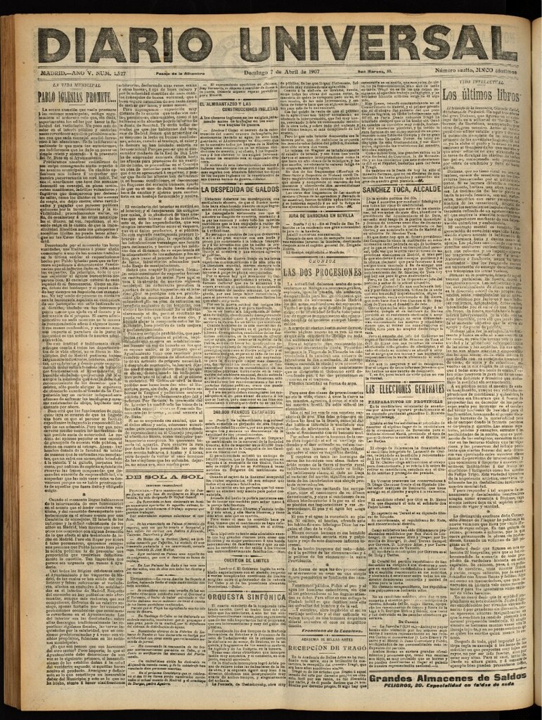 Miniatura de Diario Universal del 7 de abril de 1907, edición de noche